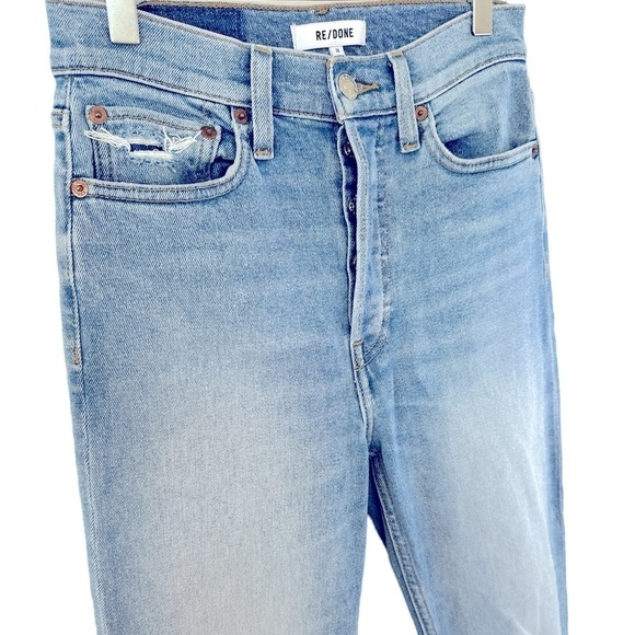 RE/Done 90’s High Rise Ankle Crop Distressed Jeans in Worn Bright Blue - Picture 5 of 14